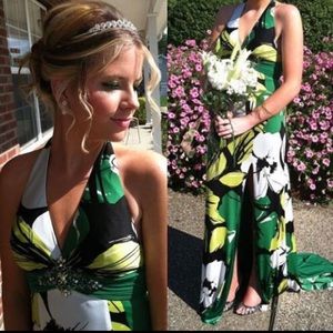 Green and Beaded Homecoming Prom Dress Size 4